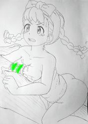 Rule 34 | 1boy, 1girl, absurdres, ass, bar censor, blush, bow, braid, breasts, censored, clenched teeth, collarbone, cum, cum on body, cum on breasts, cum on upper body, greyscale, hair bow, hair ornament, hand on another&#039;s shoulder, hasamimushi, highres, large breasts, lenny (noukin), monochrome, naked towel, nipples, nude, paizuri, penis, scowl, sweat, tears, teeth, towel, twin braids, twintails, watashi nouryoku wa heikinchi de tte itta yo ne!