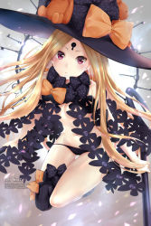 Rule 34 | 1girl, abigail williams (fate), abigail williams (second ascension) (fate), artist name, black bow, black hat, black panties, black thighhighs, blonde hair, blush, bow, breasts, commentary request, fate/grand order, fate (series), hat, head tilt, highres, holding, holding key, key, long hair, looking at viewer, orange bow, oversized object, panties, parted bangs, parted lips, polka dot, polka dot bow, purple eyes, rei kun, revealing clothes, single thighhigh, small breasts, solo, stuffed animal, stuffed toy, teddy bear, thighhighs, underwear, very long hair, watermark, web address, witch hat