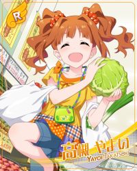 Rule 34 | blush, cabbage, dress, closed eyes, idolmaster, idolmaster (classic), idolmaster million live!, idolmaster million live! theater days, long hair, orange hair, overalls, smile, takatsuki yayoi, twintails