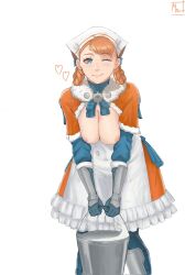 Rule 34 | 1girl, annette fantine dominic, blue eyes, breasts, breasts out, brown hair, bucket, dress, fire emblem, fire emblem: three houses, highres, magdalenus27, medium breasts, nintendo, nipples, one eye closed, smile, solo, white dress