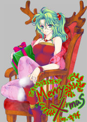 Rule 34 | 1990s (style), 1girl, bracelet, breasts, chair, christmas, final fantasy, final fantasy vi, green eyes, green hair, jewelry, matching hair/eyes, necklace, ponytail, sitting, smile, solo, tateyoko, thighhighs, tina branford