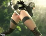 Rule 34 | 1girl, 3d, anal, anal object insertion, animated, ass, bent over, blindfold, bottomless, breasts, cleft of venus, dress, legs, likkezg, nier (series), nier:automata, object insertion, pussy, short hair, thighhighs, thighs, uncensored, video, video, white hair, 2b (nier:automata)