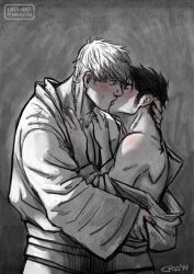 Rule 34 | 2boys, alternate hair length, alternate hairstyle, alternate universe, bad id, bad tumblr id, bara, black hair, blonde hair, blush, couple, cris art, facial hair, from side, greyscale, hulkling, kiss, long braid, long hair, long sideburns, male focus, marvel, monochrome, multiple boys, off shoulder, pectoral cleavage, pectorals, short hair, sideburns, sideburns stubble, spot color, star wars, stubble, thick eyebrows, toned, toned male, undressing another, upper body, wiccan, yaoi