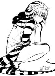 Rule 34 | &gt;:/, 10s, 1girl, 2017, :/, animal, closed mouth, forked tongue, full body, geta, greyscale, hair between eyes, happa (cloverppd), hood, kemono friends, monochrome, on shoulder, signature, sketch, snake tail, squatting, striped tail, tail, tengu-geta, tongue, tongue out, tsuchinoko, tsuchinoko (kemono friends), v-shaped eyebrows