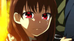 Rule 34 | 1girl, anime coloring, belt, brown hair, child, crying, hug, ib (ib), ib (kouri), long hair, red eyes, sad, tears, yodobashi yuo