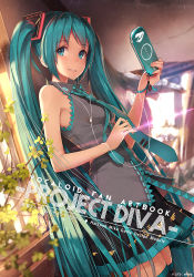Rule 34 | 1girl, aqua eyes, aqua hair, blush, bug, butterfly, cover, earphones, efmoe, handheld game console, hatsune miku, bug, long hair, looking at viewer, necktie, playstation portable, skirt, sleeveless, smile, solo, thighhighs, twintails, very long hair, vocaloid, zettai ryouiki