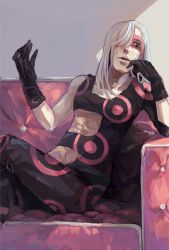 Rule 34 | 1boy, blonde hair, couch, domino mask, gloves, jojo no kimyou na bouken, kaname (emanalc), long hair, male focus, mask, melone, quilted, sitting, solo