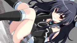 Rule 34 | bare shoulders, black hair, breasts, collar, dress, hair ornament, hairclip, happy, iwashi dorobou -r-, leggings, long hair, neptune (series), red eyes, skirt, small breasts, smile, smirk, thighs, tsundere, twintails, two side up, uni (neptunia)