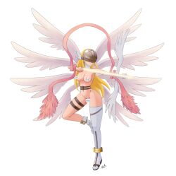 Rule 34 | absurdres, angel, angel girl, angewomon, digimon, digimon (creature), head wings, highres, long hair, mask, tailmon, wings