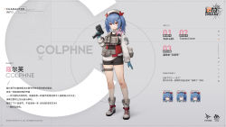 Rule 34 | 1girl, ammunition pouch, arm pouch, artist request, bandaid, bandaid on knee, bandaid on leg, blue gloves, blue hair, boots, character name, chinese commentary, chinese text, colphne (girls&#039; frontline 2), commentary request, extended magazine, fanny pack, full body, girls&#039; frontline, girls&#039; frontline 2: exilium, gloves, gun, hair between eyes, hair ornament, hair ribbon, hairclip, handgun, hat, high-capacity magazine, highres, holding, holding gun, holding weapon, holster, latex, latex gloves, long sleeves, looking at viewer, medium hair, official art, pistol, pocket pistol, pouch, red eyes, red ribbon, ribbon, shorts, smile, socks, solo, taurus curve, thigh strap, translation request, two side up, weapon, white socks