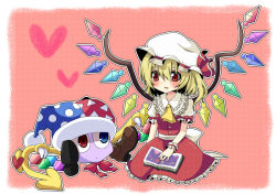 Rule 34 | 1girl, alternate eye color, ascot, bad id, bad pixiv id, blonde hair, crossover, flandre scarlet, hat, heart, heterochromia, jester cap, kirby (series), marx (kirby), nintendo, no arms, red eyes, ribbon, sadomochi, short hair, side ponytail, solo, touhou, trait connection, wings