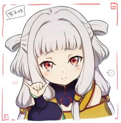 Rule 34 | 1girl, blush, chinese clothes, closed mouth, code geass, detached sleeves, grey hair, hair rings, long hair, looking at viewer, monteriakitto, portrait, red eyes, simple background, smile, solo, tianzi, white background