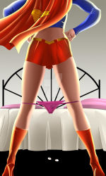 Rule 34 | 1girl, alien, artist request, ass, bed, blue eyes, boots, cape, dc comics, deviantart sample, from behind, from below, hand on own hip, head out of frame, high heel boots, high heels, highres, image sample, jaja316, legs, legs apart, lower body, midriff, panties, unworn panties, red cape, red panties, red skirt, removing pasties, skirt, solo, standing, supergirl, superman (series), under bed, underwear, view between legs, watermark