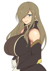 Rule 34 | 1girl, absurdres, blue eyes, blush, female focus, green hair, hair over one eye, highres, light blush, long hair, looking at viewer, natedecock, one eye covered, solo, tales of (series), tales of the abyss, tear grants, upper body