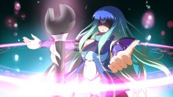 Rule 34 | 1girl, blindfold, blue hair, long hair, magic circle, ole tower, solo, spanner (ole tower), yuto (dialique)