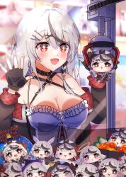 Rule 34 | + +, 1girl, absurdres, belt collar, black collar, black gloves, black hair, black jacket, blush, breasts, camisole, character doll, collar, crane game, fang, fingerless gloves, gloves, grey hair, hair ornament, hairpin, highres, hololive, jacket, large breasts, long hair, looking at viewer, multicolored hair, nail polish, open mouth, red jacket, red nails, sakamata chloe, sakamata chloe (1st costume), satsuki (pixiv 742410), smile, solo, streaked hair, two-sided fabric, two-sided jacket, virtual youtuber, white camisole, x hair ornament