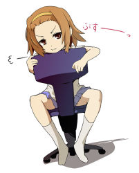 Rule 34 | 00s, 1girl, :t, bored, brown eyes, brown hair, chair, female focus, hairband, ixy, k-on!, pout, sitting, sitting backwards, socks, solo, tainaka ritsu, tomboy