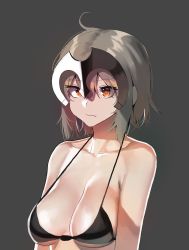 Rule 34 | 1girl, bad id, bad twitter id, bare shoulders, bikini, black bikini, breasts, cleavage, commentary request, face, fate/grand order, fate (series), headpiece, highres, ihobus, jeanne d&#039;arc (fate), jeanne d&#039;arc alter (avenger) (fate), jeanne d&#039;arc alter (fate), large breasts, short hair, silver hair, solo, swimsuit, yellow eyes