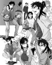 Rule 34 | 2boys, abs, ashtray, beanie, belt, bomber jacket, breast pocket, card, cigarette, closed mouth, collared shirt, commentary request, dog, facial scar, frown, full body, greyscale, grin, hat, hiding, highres, inudori, itou kaiji, jacket, kaiji, long hair, male focus, medium bangs, monochrome, multiple boys, multiple views, necktie, open clothes, open jacket, open mouth, pants, pocket, pointy nose, scar, scar on cheek, scar on face, shirt, short sleeves, smile, smoking, solo focus, squatting, sunglasses, toned, toned male, undershirt, upper body, yakuza