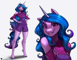 Rule 34 | 1girl, blue hair, female focus, horns, horse girl, izzy moonbow, long hair, my little pony, smile, solo