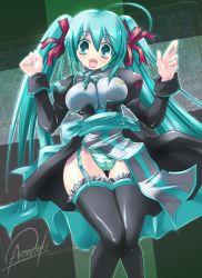Rule 34 | breasts, cosplay, hatsune miku, high priest (ragnarok online), huge breasts, panties, ragnarok online, solo, striped clothes, striped panties, thighhighs, twintails, underwear, vocaloid