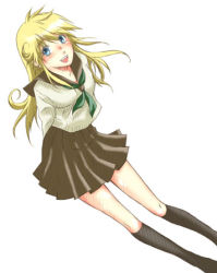 1girl blonde_hair blue_eyes cleo_everlastin female_focus koma_(pixiv) koma_(pixiv340561) long_hair lowres majutsushi_orphen open_mouth school_uniform serafuku solo