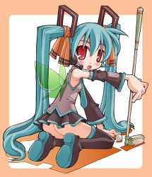 Rule 34 | boots, cosplay, golf club, green hair, hatsune miku, hatsune miku (cosplay), kooh, no panties, pangya, red eyes, ribbon, solo, thighhighs, twintails, vocaloid, wings