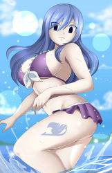 Rule 34 | 1girl, absurdres, blue eyes, blue hair, breasts, dmayaichi, empty eyes, fairy tail, highres, juvia lockser, large breasts, solo, swimsuit, tattoo, water