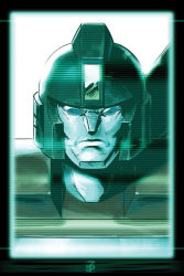 Rule 34 | autobot, blue eyes, codec call, commentary, dyemooch, english commentary, looking at viewer, mecha, metal gear (series), metal gear solid, parody, perceptor (transformers), portrait, robot, science fiction, scowl, solo, transformers