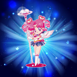 Rule 34 | 1990s (style), 1girl, absurdres, bishoujo senshi sailor moon, bishoujo senshi sailor moon sailor stars, blue background, blue eyes, blue sailor collar, boots, brooch, chibi chibi, chibi usa, earrings, gloves, hair bun, heart, heart brooch, heart hair bun, high heel boots, high heels, highres, jewelry, pink hair, retro artstyle, riccardo bacci, sailor chibi chibi, sailor chibi moon, sailor collar, smile, solo, standing, white gloves