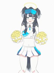 Rule 34 | 1girl, absurdres, bad link, blue archive, cheerleader, hibiki (blue archive), hibiki (cheer squad) (blue archive), highres, looking at viewer, navel, pom pom (cheerleading), ruliweb, solo, white background