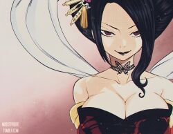 Rule 34 | 1girl, absurdres, bare shoulders, black hair, breasts, cleavage, collarbone, colorized, eden&#039;s zero, highres, japanese clothes, kurenai kogetsu, large breasts, mashima hiro, mature female, non-web source, red eyes, solo, upper body
