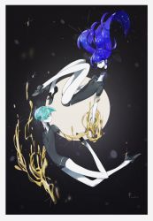 Rule 34 | 2others, androgynous, blue eyes, blue hair, colored eyelashes, dark background, disembodied head, full body, full moon, gem uniform (houseki no kuni), gold, golden arms, green eyes, green hair, high heels, highres, houseki no kuni, lapis lazuli (houseki no kuni), long hair, looking at another, melting, moon, multiple others, mushiro02, necktie, phosphophyllite, short hair, smile, sparkle, spoilers