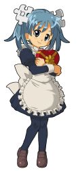 Rule 34 | 1girl, absurdres, apron, blue pantyhose, full body, heart, highres, kasuga (kasuga39), knees together feet apart, looking at viewer, matching hair/eyes, pantyhose, smile, solo, standing, transparent background, valentine, waist apron, wikipe-tan, wikipedia