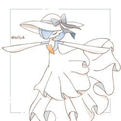 Rule 34 | 1girl, alternate color, arms up, blue hair, blue skin, bob cut, border, bow, closed eyes, clothed pokemon, colored skin, creatures (company), elbow gloves, female focus, flat chest, game freak, gardevoir, gen 3 pokemon, gloves, grey bow, grey ribbon, hair over one eye, hat, hat bow, hat ribbon, high-waist skirt, highres, jack-san, long skirt, multicolored skin, nintendo, one eye covered, outside border, outstretched arms, pokemon, pokemon (creature), ribbon, shiny pokemon, short hair, simple background, skirt, solo, spread arms, sun hat, two-tone skin, u u, white background, white gloves, white hat, white skin