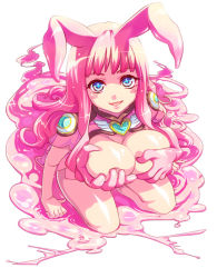 Rule 34 | + +, 1girl, animal ears, blue eyes, blush stickers, grabbing another&#039;s breast, breasts, cleavage, full body, grabbing, heart, kneeling, large breasts, long hair, melona (queen&#039;s blade), melona (queen's blade), monster girl, pink hair, prehensile hair, protean assassin melona, queen&#039;s blade, rabbit ears, revealing clothes, slime girl, solo, symbol-shaped pupils, z4