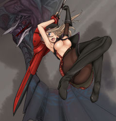 Rule 34 | 10s, 1girl, alisa ilinichina amiella, areola slip, armpits, arms up, black pantyhose, blue eyes, boots, breasts, chi-you, elbow gloves, fingerless gloves, gloves, god eater, god eater burst, hat, huge weapon, large breasts, long hair, monster, nipple slip, nipples, open mouth, panties, panties under pantyhose, pantyhose, pantyshot, plaid, plaid skirt, skirt, solo, suspender skirt, suspenders, sword, thigh boots, thighband pantyhose, thighhighs, underboob, underwear, upskirt, wantsupanchi!!, weapon