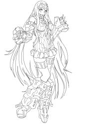 Rule 34 | 10s, 1girl, abyssal ship, aircraft carrier water oni, boots, cosmic bear, detached sleeves, frilled sleeves, frills, greyscale, hairband, high collar, high heel boots, high heels, horns, kantai collection, legs, long hair, looking at viewer, monochrome, neckerchief, platform boots, platform footwear, platform heels, sidelocks, simple background, sketch, solo, very long hair, w arms, white background