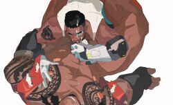 Rule 34 | 2boys, bamashengze, baptiste (overwatch), bara, beard, between legs, black hair, chest tattoo, clothed male nude male, clothed sex, couple, dark-skinned male, dark skin, facial hair, fellatio, full beard, grabbing, grin, head out of frame, highres, large pectorals, licking, licking cum, licking penis, looking at another, lying, lying on person, male focus, mature male, mauga (overwatch), multiple boys, muscular, muscular male, mustache, nipples, nude, on back, oral, overwatch, overwatch 2, pectoral grab, pectorals, penis, shoulder tattoo, size difference, smile, spread legs, strongman waist, tank top, tattoo, thick eyebrows, uncensored, undercut, veins, veiny arms, white tank top, yaoi