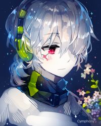 Rule 34 | 1boy, cymphonia, hair over one eye, headphones, kagerou project, konoha (kagerou project), male focus, red eyes, short ponytail, silver hair, solo