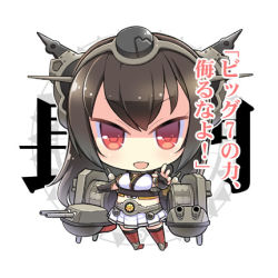 Rule 34 | 10s, 1girl, bare shoulders, black hair, breasts, chibi, elbow gloves, fingerless gloves, gloves, hairband, headgear, kantai collection, long hair, looking at viewer, lowres, mimura ryou, nagato (kancolle), personification, red eyes, simple background, solo, thighhighs, white background