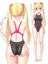 Rule 34 | 1girl, absurdres, arihara nanami, arm at side, ass, ass focus, back, bare arms, bare legs, bare shoulders, barefoot, blonde hair, blush, breasts, cameltoe, closed mouth, collarbone, commentary request, competition swimsuit, covered navel, cowboy shot, curvy, eyelashes, eyes visible through hair, fingernails, flower, from behind, frown, full body, gluteal fold, groin, hair between eyes, hair flower, hair ornament, hand on own ass, hand up, highleg, highleg swimsuit, highres, holding, holding shower head, huge ass, large breasts, long hair, looking to the side, multiple views, ncontrail (mgax7527), official alternate hairstyle, one-piece swimsuit, partially visible vulva, red flower, riddle joker, shiny skin, shower head, showering, shy, skin tight, standing, straight-on, straight hair, swimsuit, thighs, toenails, toes, translated, twintails, very long hair, wet, wet clothes, wet swimsuit