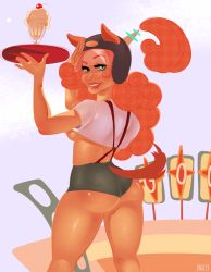 Rule 34 | angellove44, blue eyes, googie, looking back, red hair, shorts, waitress