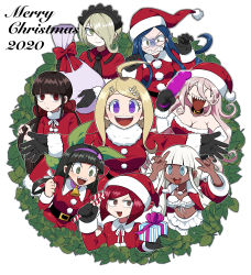 Rule 34 | 2020, 6+girls, :3, :d, absurdres, ahoge, akamatsu kaede, alternate costume, bare shoulders, belt, bikini, black belt, black gloves, blonde hair, blue hair, bow, box, breasts, brown eyes, brown hair, chabashira tenko, christmas, cleavage, commentary request, danganronpa (series), danganronpa v3: killing harmony, dark-skinned female, dark skin, dildo, dress, elbow gloves, fortissimo, frills, fur-trimmed dress, fur-trimmed headwear, fur trim, furukawa (yomawari), gift, gift box, gloves, green eyes, hair ornament, hair over one eye, hair scrunchie, hands up, happy, harukawa maki, hat, highres, holding, holding sack, holding sex toy, iruma miu, jacket, jewelry, large breasts, leaf, leaf print, long hair, long sleeves, low twintails, maid headdress, merry christmas, mittens, multiple girls, musical note, musical note hair ornament, navel, necklace, open clothes, open jacket, open mouth, outstretched arms, purple eyes, red bow, red dress, red eyes, red headwear, red scrunchie, sack, santa costume, santa dress, santa hat, scrunchie, sex toy, sharp teeth, shell, shell necklace, shirogane tsumugi, short hair, simple background, skirt, smile, stomach, swimsuit, teeth, tojo kirumi, twintails, white background, white bikini, white gloves, white skirt, yonaga angie, yumeno himiko