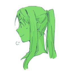Rule 34 | 1girl, puff of air, close-up, earrings, frown, fullmetal alchemist, green theme, happy, igi (tarqu0ise), jewelry, long hair, looking away, monochrome, ponytail, portrait, profile, simple background, smile, solo, upper body, white background, winry rockbell