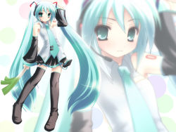 Rule 34 | 1girl, detached sleeves, hatsune miku, highres, long hair, namamo nanase, solo, spring onion, thighhighs, twintails, very long hair, vocaloid, wallpaper, zettai ryouiki, zoom layer