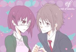 Rule 34 | 00s, 1boy, 1girl, :o, asou renji, bad id, bad pixiv id, brown eyes, brown hair, collarbone, couple, dress shirt, ef (visual novel), eyepatch, formal, jewelry, long sleeves, mamimi, necklace, necktie, parted lips, pendant, red necktie, shindou chihiro, shirt, sidelocks, suit, upper body