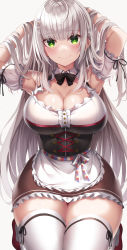 Rule 34 | 1girl, absurdres, blush, breasts, cleavage, green eyes, highres, hololive, large breasts, long hair, looking at viewer, nano (syoutamho), shirogane noel, shirogane noel (dirndl), silver hair, smile, solo, thighhighs, thighs, virtual youtuber, white thighhighs