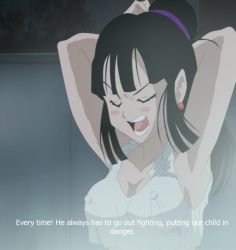 Rule 34 | angry, bath, chi-chi (dragon ball), dragon ball, covered erect nipples, hime cut, steam, third-party edit