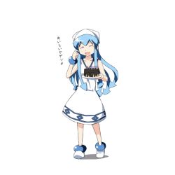 Rule 34 | blue hair, cake, dress, closed eyes, food, hat, ikamusume, kaka (kirby126), long hair, shinryaku! ikamusume, solo, tentacle hair